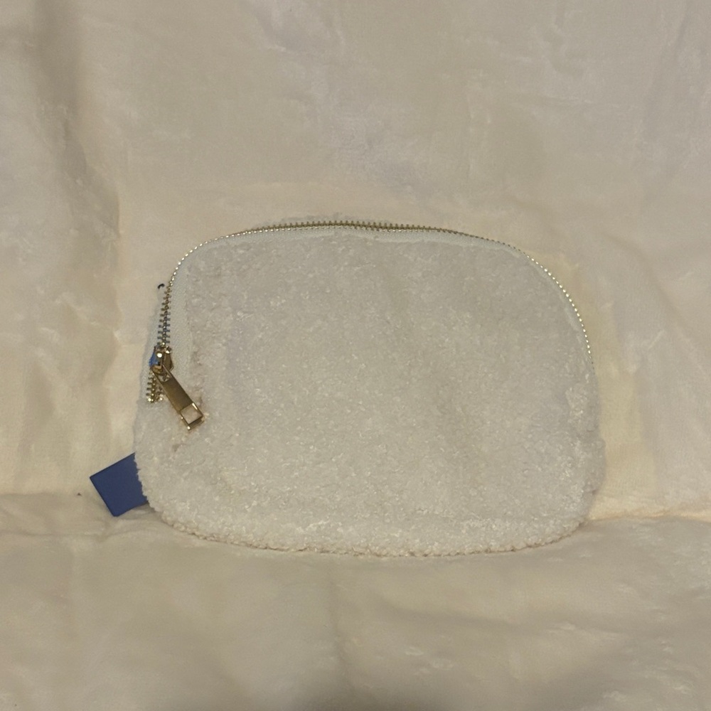 Chic White Textured Cosmetic Bag